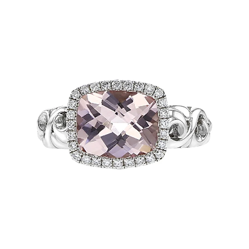 Women’s floral engagement ring-Ivy Morganite and Diamond Cushion Ring