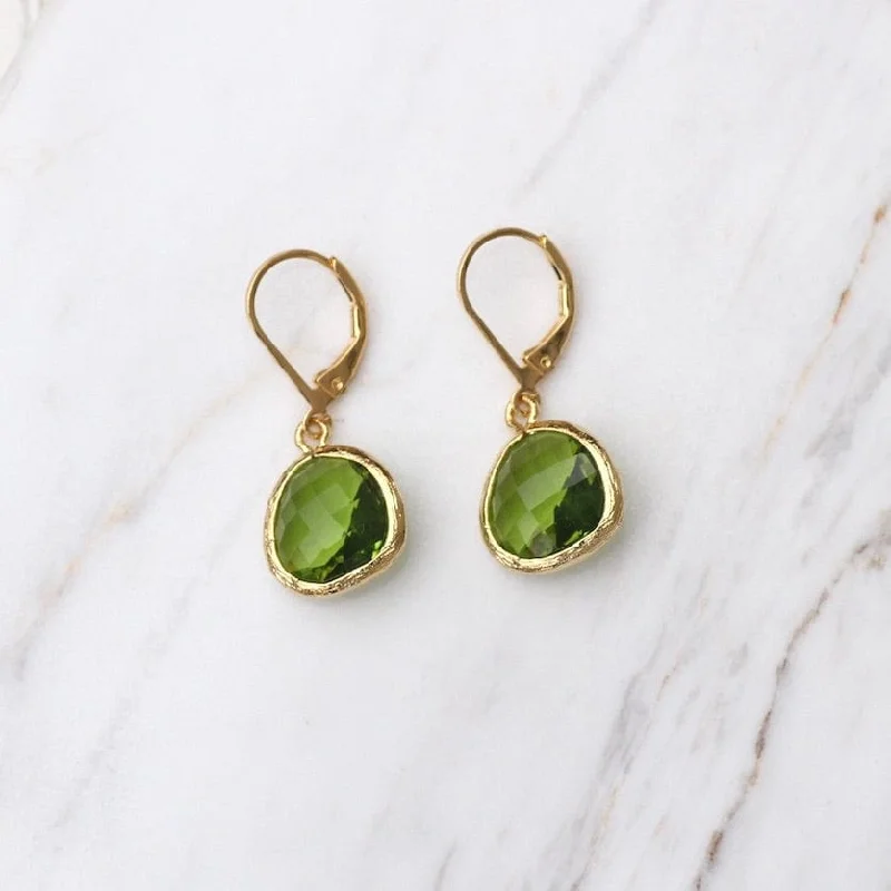 Women’s rose gold earrings-Gold Plated Moss Crystal Lever Back Earrings