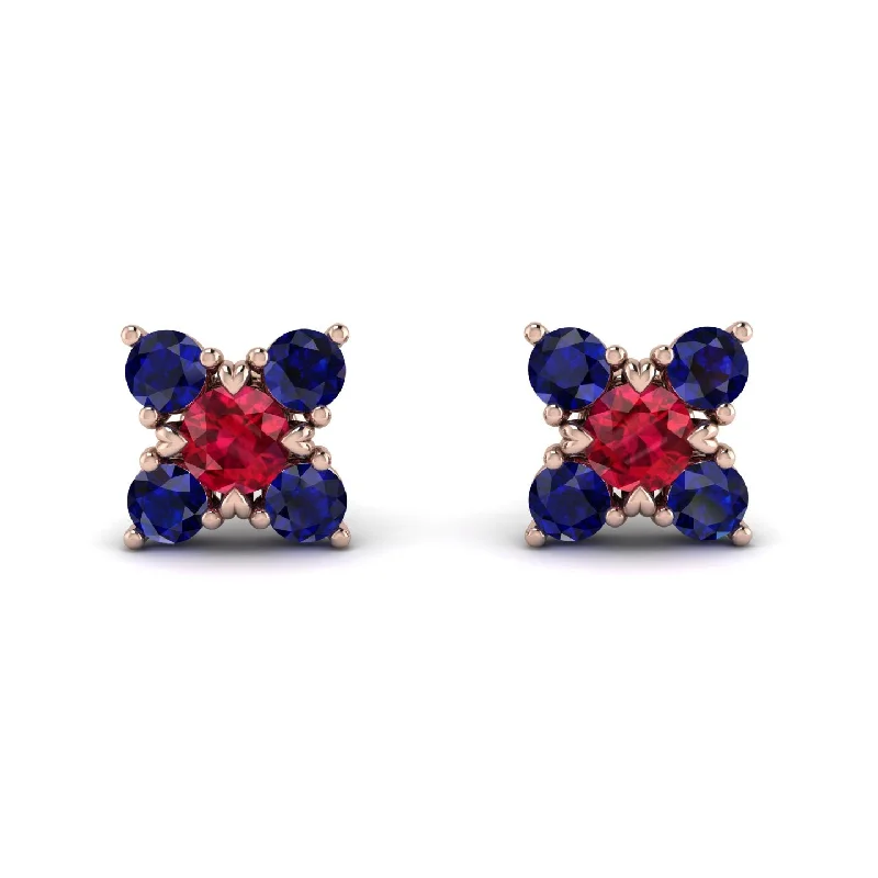 Women’s luxury earrings-Geometrical 5 Rubys Stud Earrings - Noa No. 71