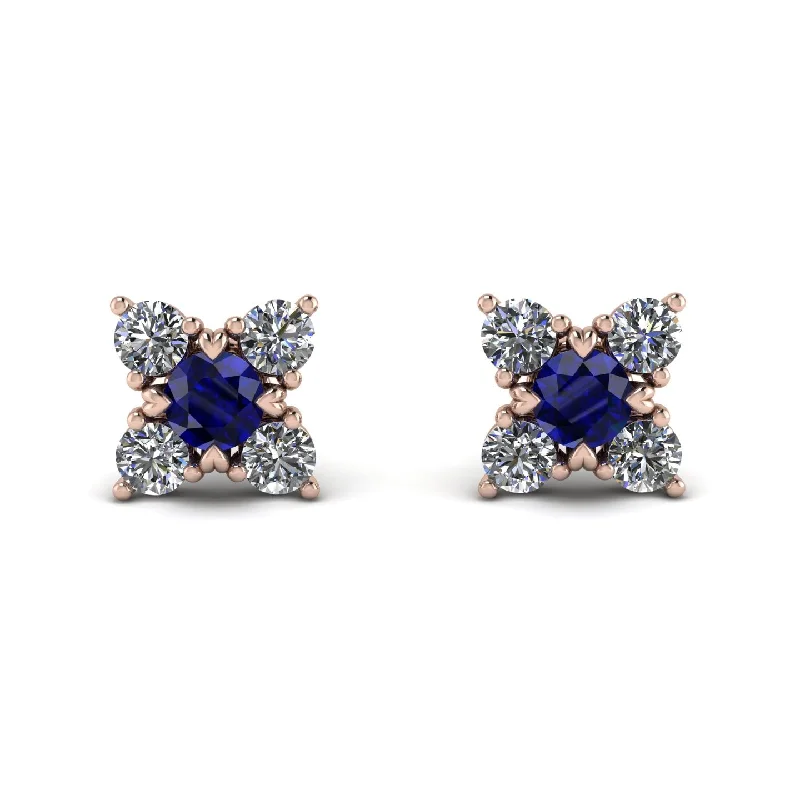 Women’s gold-plated hoop earrings-Geometrical 5 Sapphires Stud Earrings - Noa No. 14