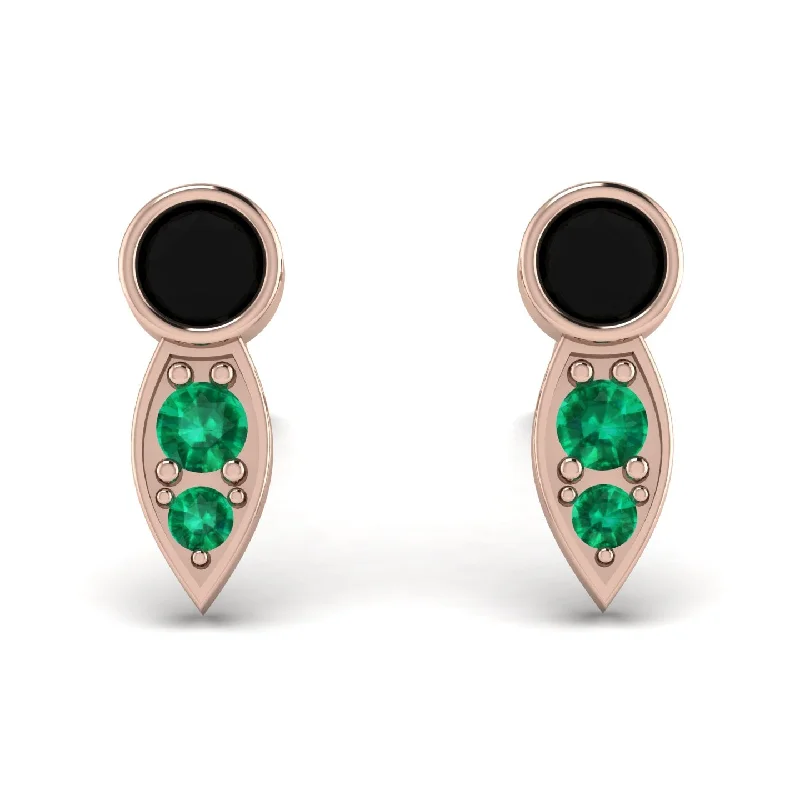 Women’s rose gold earrings-Bezel Black Diamond Earrings In Pear Shaped - Aniya No. 23