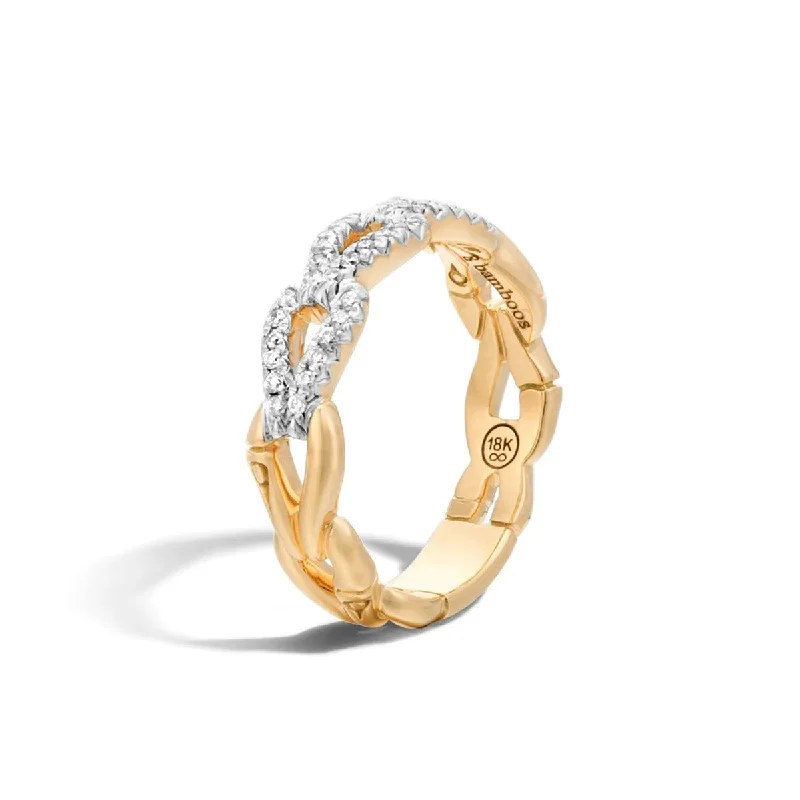 Women’s vintage-inspired diamond engagement ring-Bamboo Collection Pave Diamond Link Ring