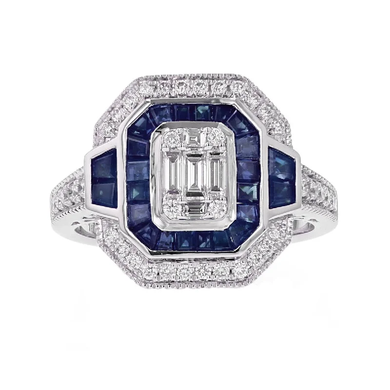 Women’s platinum eternity engagement ring-14K White Gold Diamond and Sapphire Ring