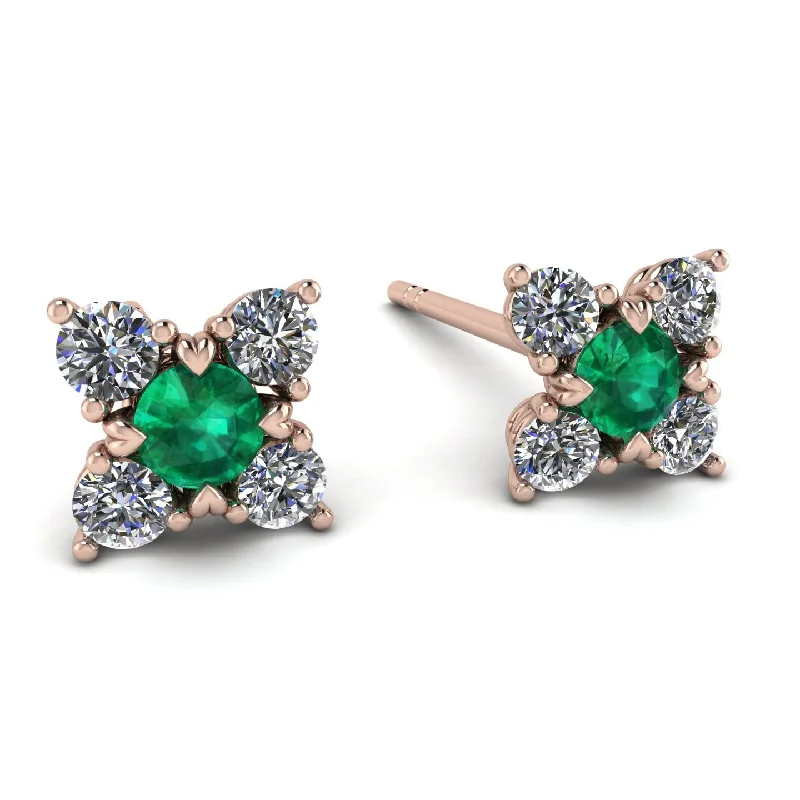 Women’s chunky earrings-Geometrical 5 Emeralds Stud Earrings - Noa No. 5