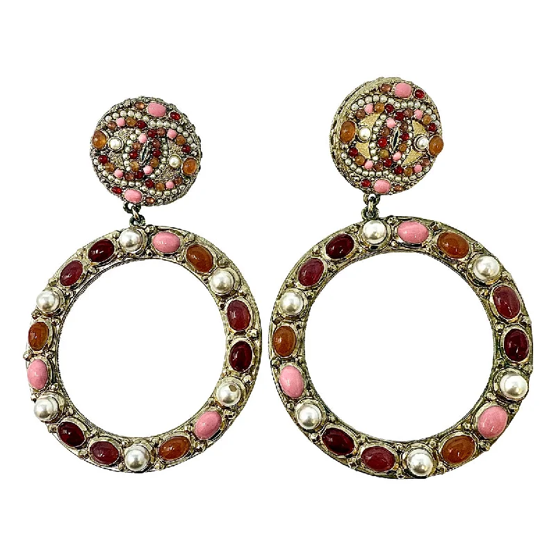 Women’s pearl earrings-Chanel Faux Pearl and Cabochon Hoop Earrings