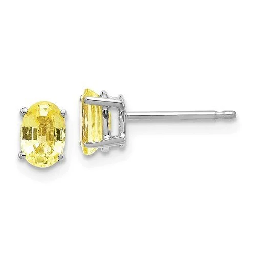 Women’s casual earrings-14KT GOLD 1.20 CTW OVAL YELLOW SAPPHIRE STUD EARRINGS