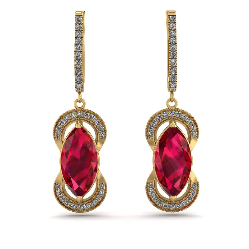 Women’s flower earrings-Marquise Vintage Ruby Earrings - Marley No. 10