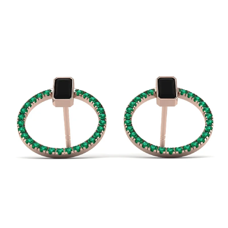 Women’s statement dangle earrings-Emerald Cut Circle Black Diamond Earrings - Oaklyn No. 23