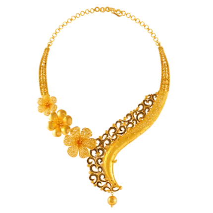 Women’s chain necklace-Stunning 22k Gold Necklace Crafted With Floral Details