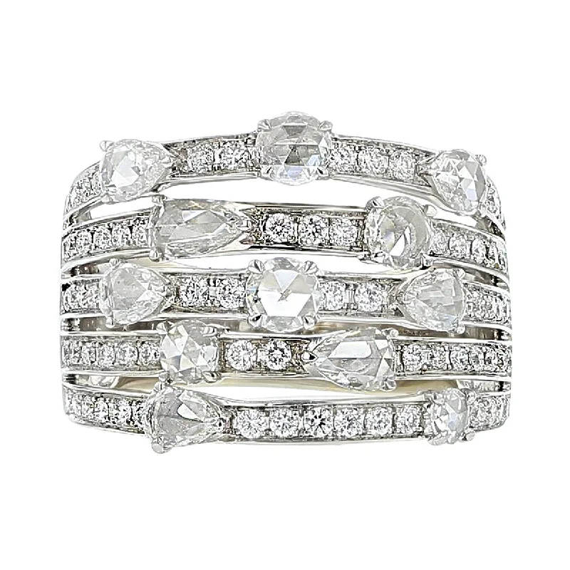 Women’s luxury diamond engagement ring-18K White Gold Five-Row Diamond Band Ring