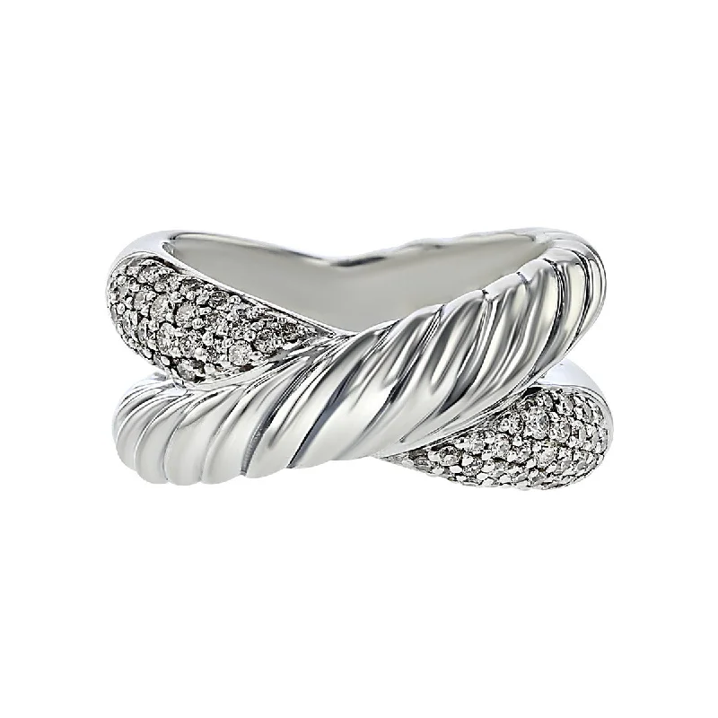 Women’s custom-cut engagement ring-David Yurman Cable Classic Crossover Ring with Diamonds