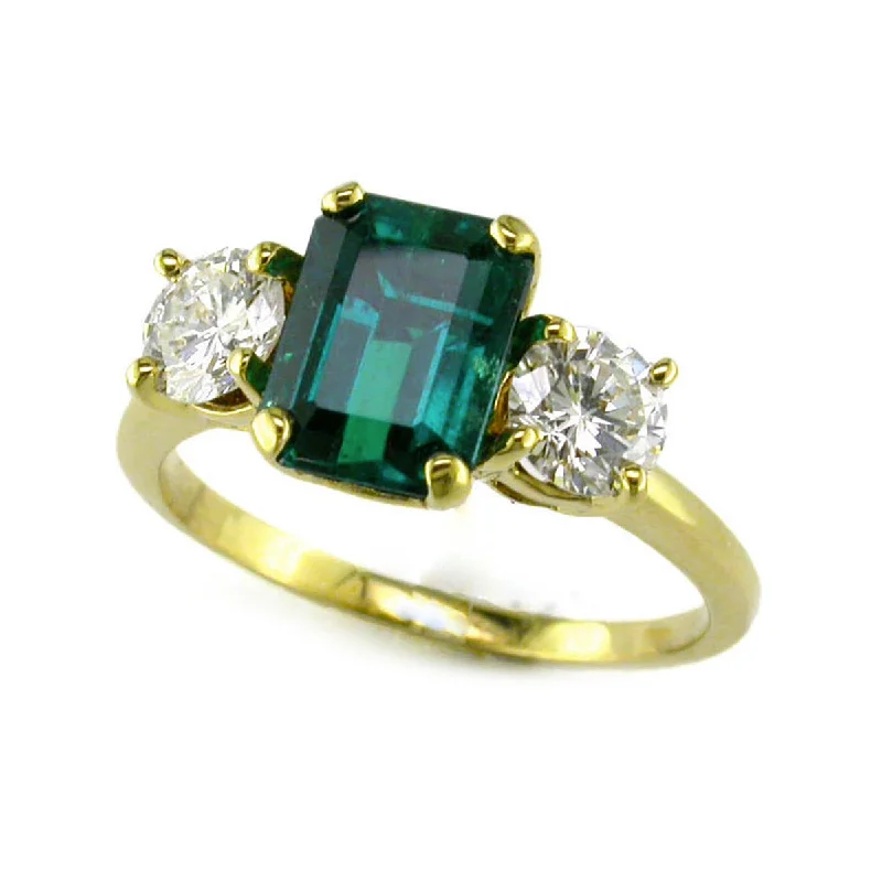 Women’s princess-cut solitaire engagement ring-Emerald-cut Emerald and Diamond 3-Stone Ring