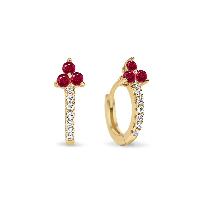 Women’s diamond earrings-Clover Gemstone Huggie Earrings Ruby