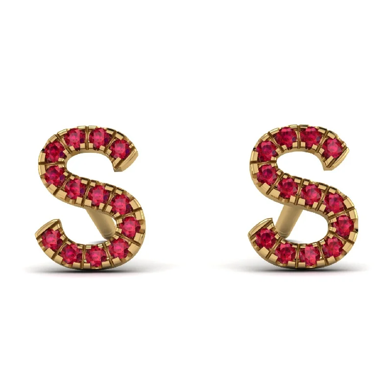 Women’s colored gemstone earrings-Personalised Initial Ruby Earrings - Gloria No. 10