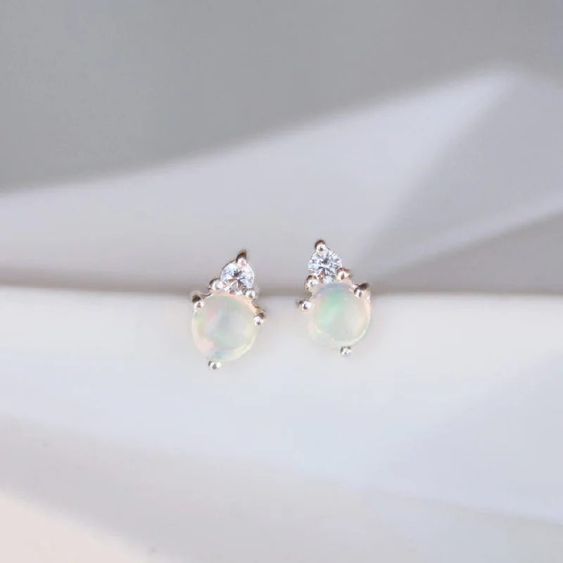 Women’s diamond drop earrings-Sterling Silver Opal with CZ Stud Earrings