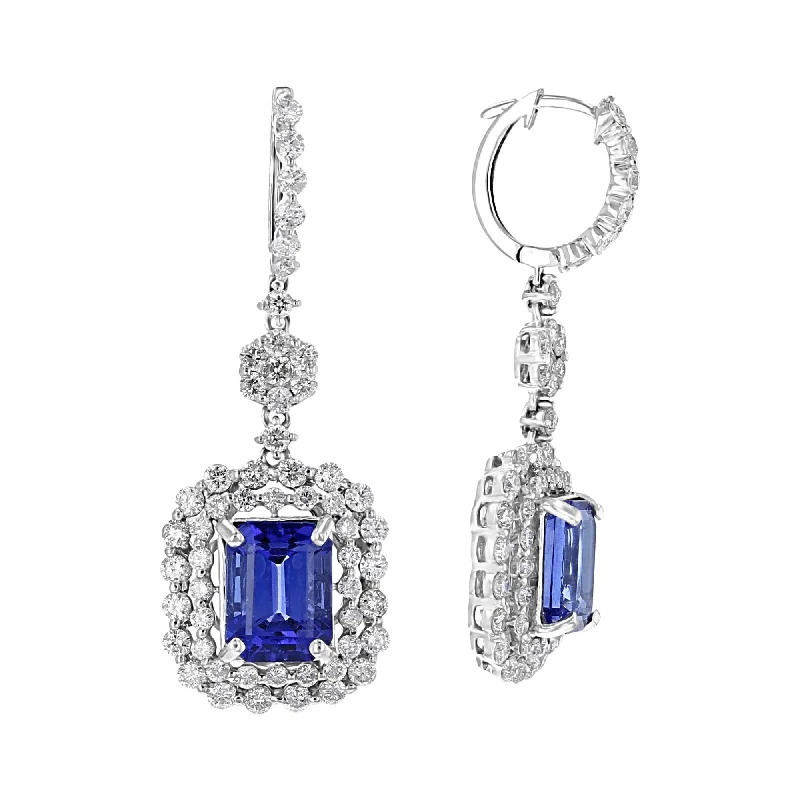 Women’s sleek earrings-JULEVE 5.41 CTW TANZANITE & .71 CTW DIAMOND CLUSTER HALO EARRINGS