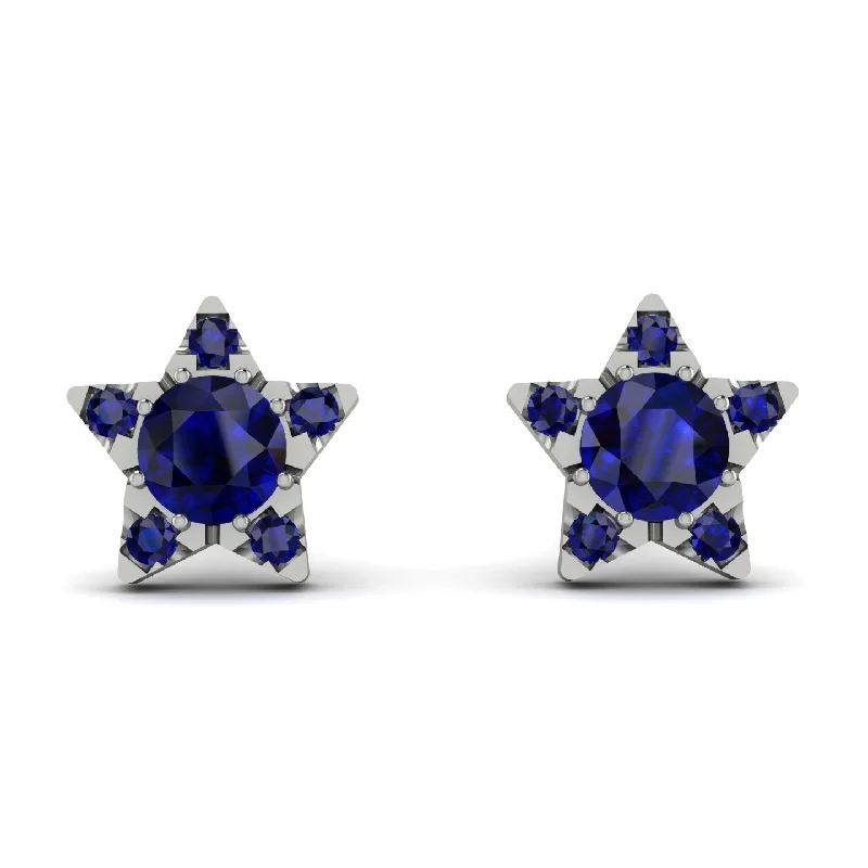 Women’s gemstone drop earrings-Star Halo Sapphire Earrings - Zelda No. 75