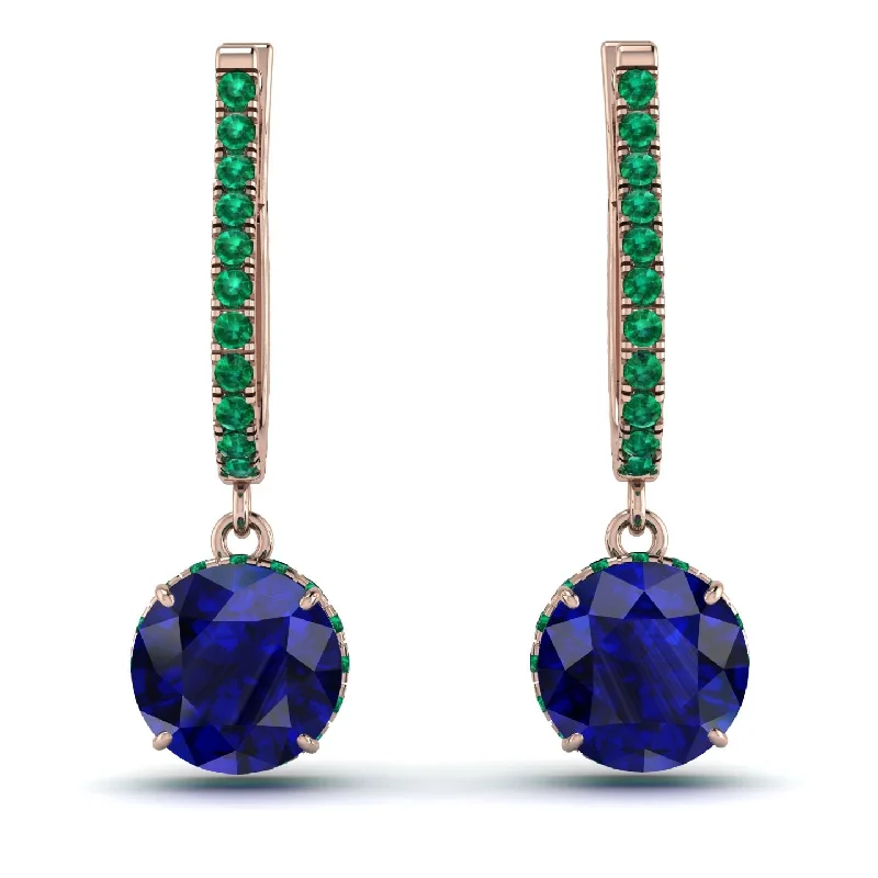 Women’s silver earrings-Sapphire Dangle Earrings With Hidden Halo - Adaline No. 29