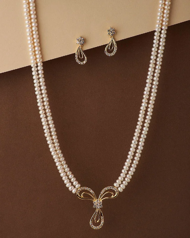 Women’s diamond pendant necklace-Vintage Stone Studded Pearl Necklace Set