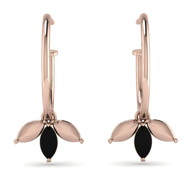 Women’s diamond hoop earrings-Leaves Black Diamond Earrings - Anika No. 8