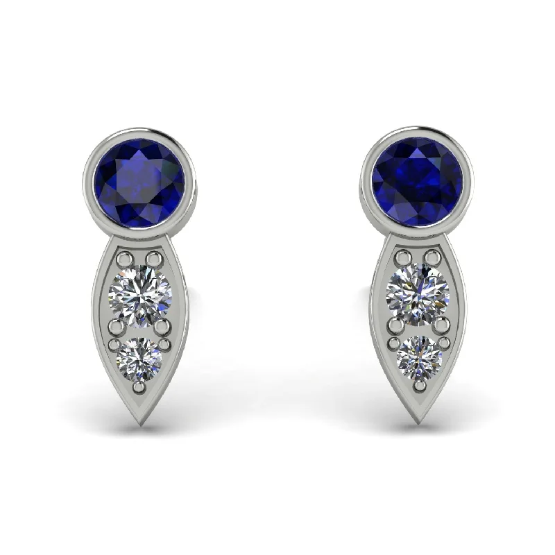 Women’s diamond drop earrings-Bezel Sapphire Earrings In Pear Shaped - Aniya No. 15