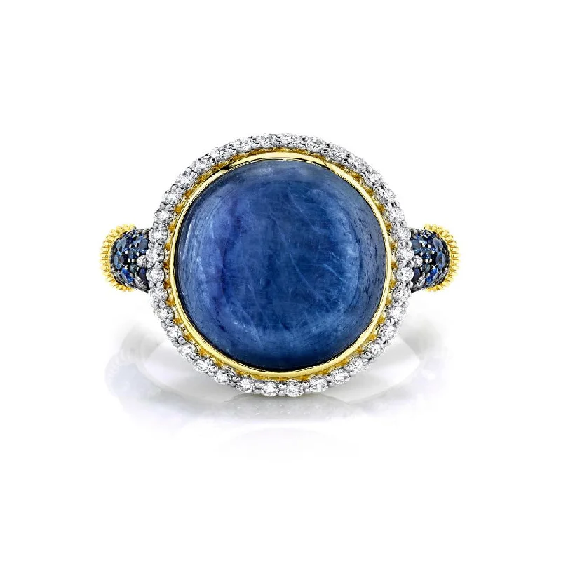 Women’s halo diamond engagement ring-Kyanite Ring with Sapphire and Diamonds