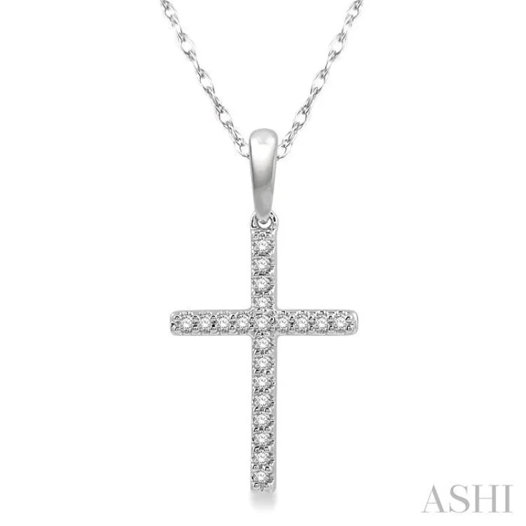 Women’s platinum necklace-1/10 Ctw Cross Charm Round Cut Diamond Fashion Pendant in 10K White Gold with chain