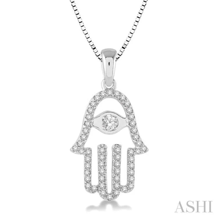 Women’s eternity necklace-1/4 Ctw Round Cut Diamond Hamsa Pendant in 14K White Gold with Chain