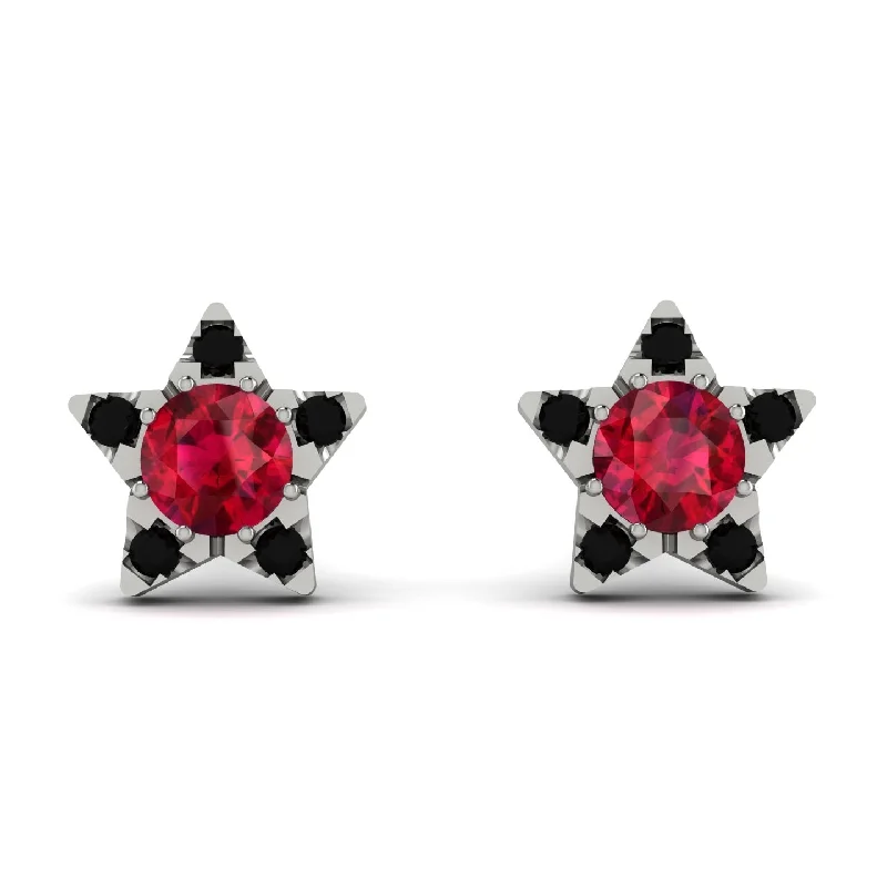 Women’s colored gemstone earrings-Star Halo Ruby Earrings - Zelda No. 42