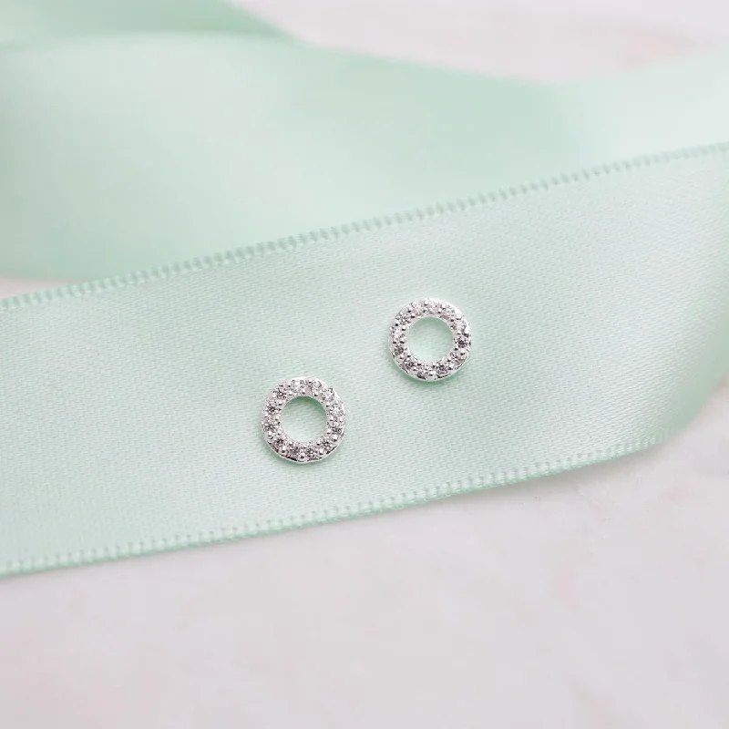 Women’s hoop stud earrings-Small CZ Pave Cherrio Stud Earrings - Sterling Silver