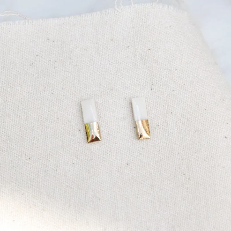 Women’s sparkling diamond earrings-White Gold Dipped Bar Stud Earrings