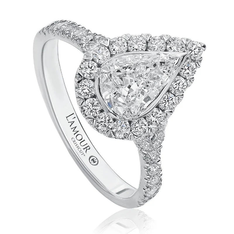 Women’s solitaire engagement ring-L'Amour Crisscut Pear Shape Diamond Halo Ring