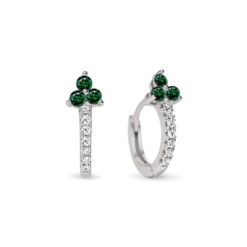 Women’s pearl hoop earrings-Clover Gemstone Huggie Earrings Emerald