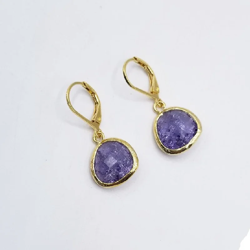 Women’s silver earrings-Teardrop Plum Rock Crystal Drop Earrings