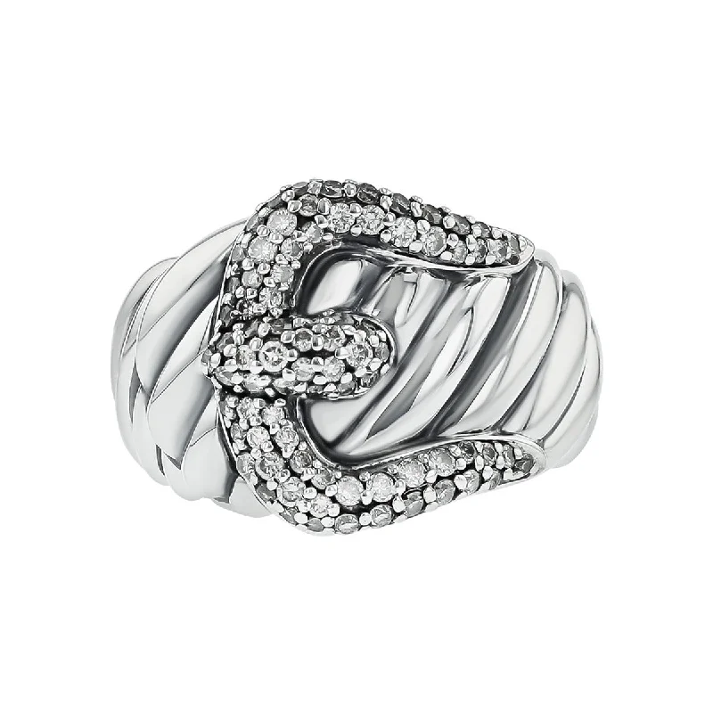 Women’s classic engagement ring-David Yurman Sterling Silver Diamond Buckle Ring