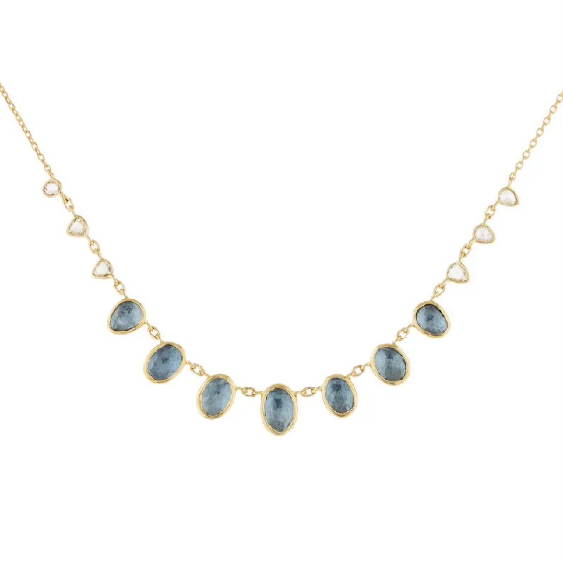 Women’s layered gold necklace-Multi Aquamarine and Diamonds Necklace