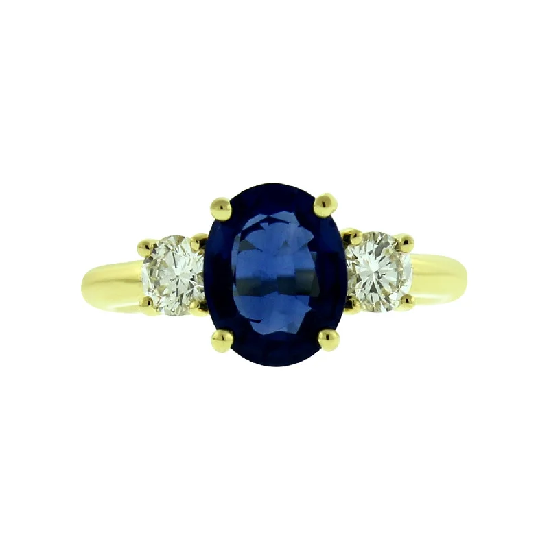 Women’s intricate diamond engagement ring-18K Yellow Gold Sapphire and Diamond 3 Stone Ring