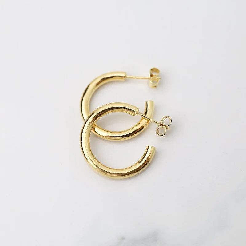 Women’s golden stud earrings-Polished Gold Vermeil Solid Hoops on Post Earrings