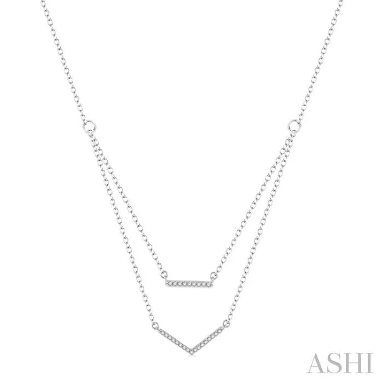 Women’s custom name necklace-1/6 Ctw Bar & V-shape Round Cut Diamond Layered Pendant With Link Chain in 10K White Gold