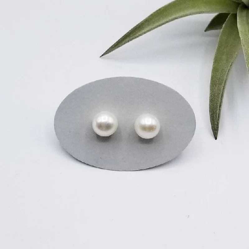 Women’s gemstone earrings-8mm White Pearl Post Earrings