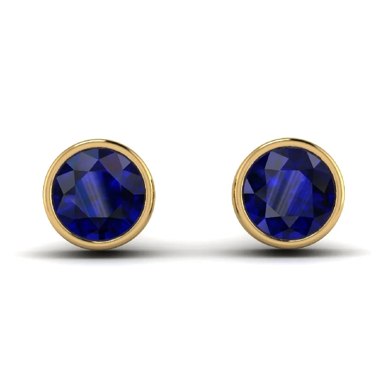 Women’s long earrings-Bezel Stud Sapphire Earrings - Royal No. 13