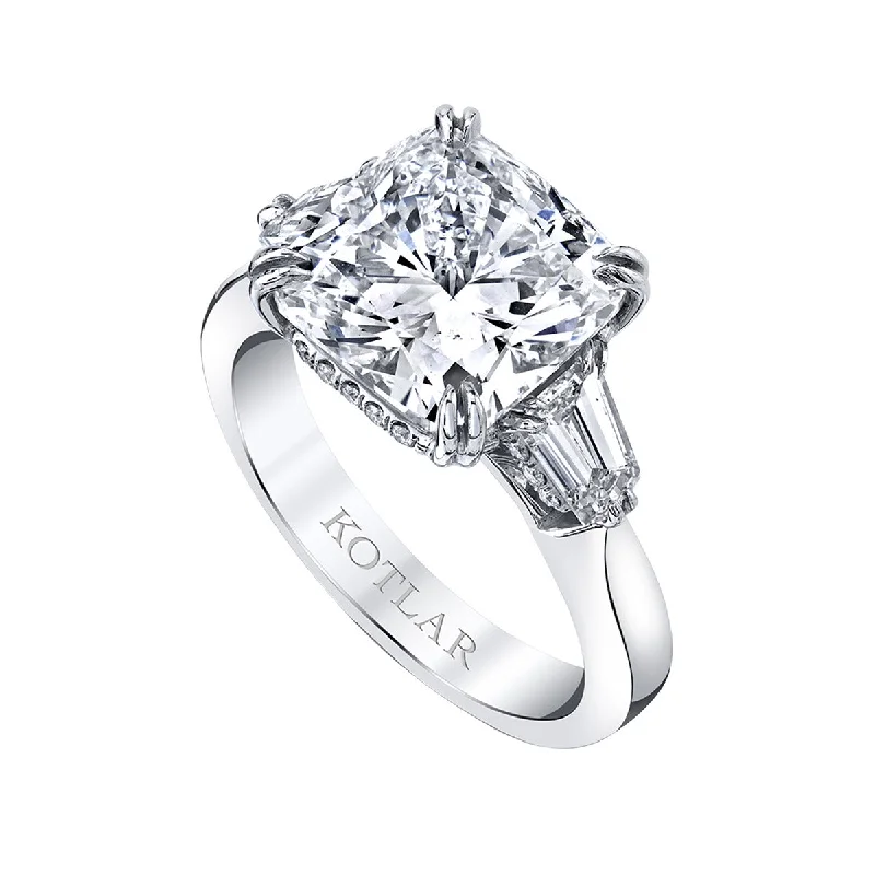 Women’s high-end engagement ring-Kotlar Cushion and Bullet Diamond 3-Stone Ring