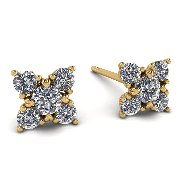 Women’s gold-plated earrings-Geometrical 5 Diamonds Stud Earrings - Noa No. 1