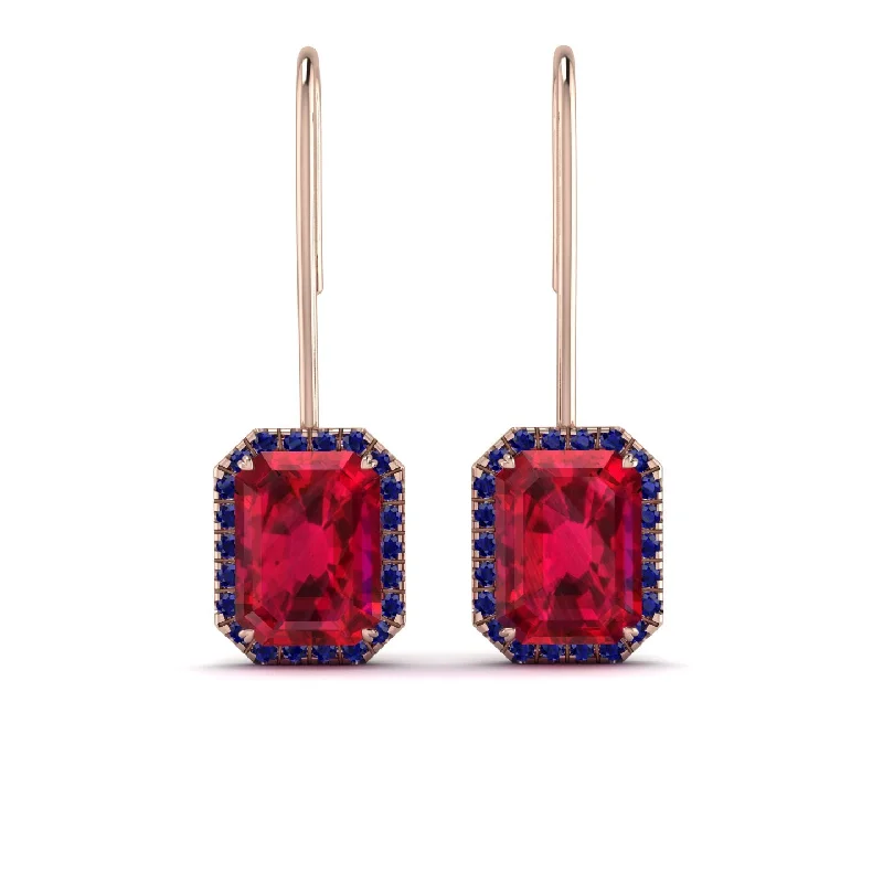 Women’s statement earrings-Halo Emerald Cut Ruby Earrings - Izabella No. 71