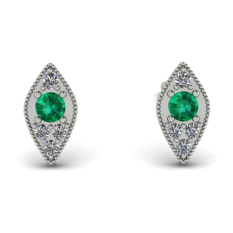 Women’s diamond earrings-Milgrain Marquise Emerald Earrings - Faye No. 6