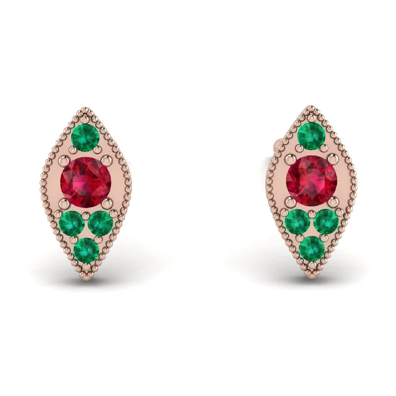 Women’s diamond stud earrings-Milgrain Marquise Ruby Earrings - Faye No. 26