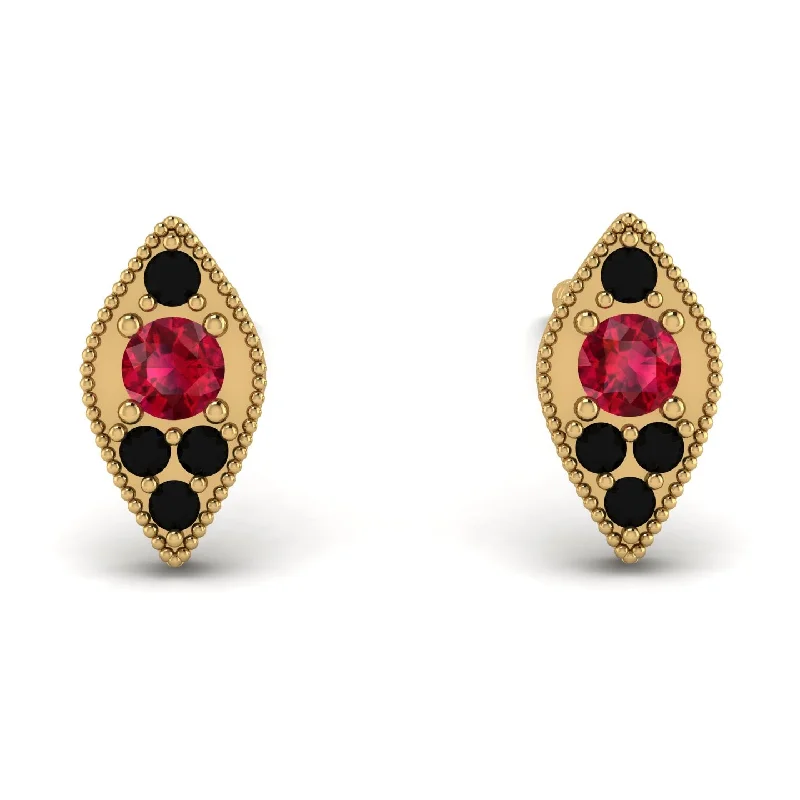 Women’s rose gold earrings-Milgrain Marquise Ruby Earrings - Faye No. 40