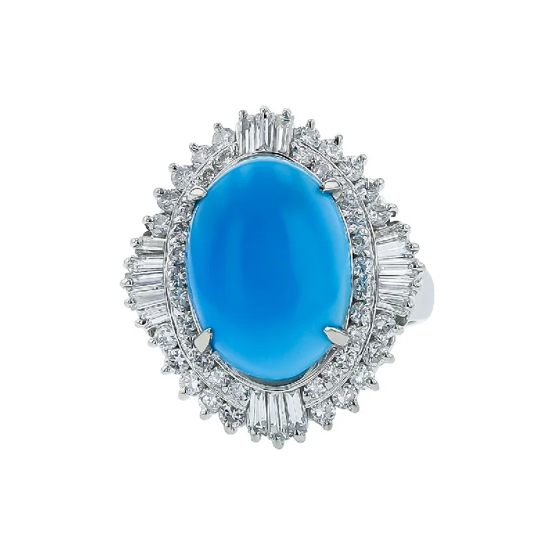 Women’s antique-style engagement ring-c. 1960s Platinum Turquoise and Diamond Halo Ring