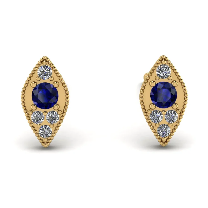 Women’s drop earrings-Milgrain Marquise Sapphire Earrings - Faye No. 13