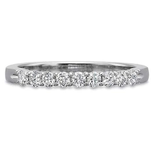 Women’s contemporary engagement ring-Half Round Diamond Shared Prong Band